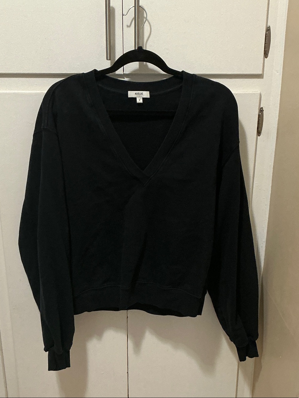 Agolde Black V-Neck Relaxed Pullover Sweater